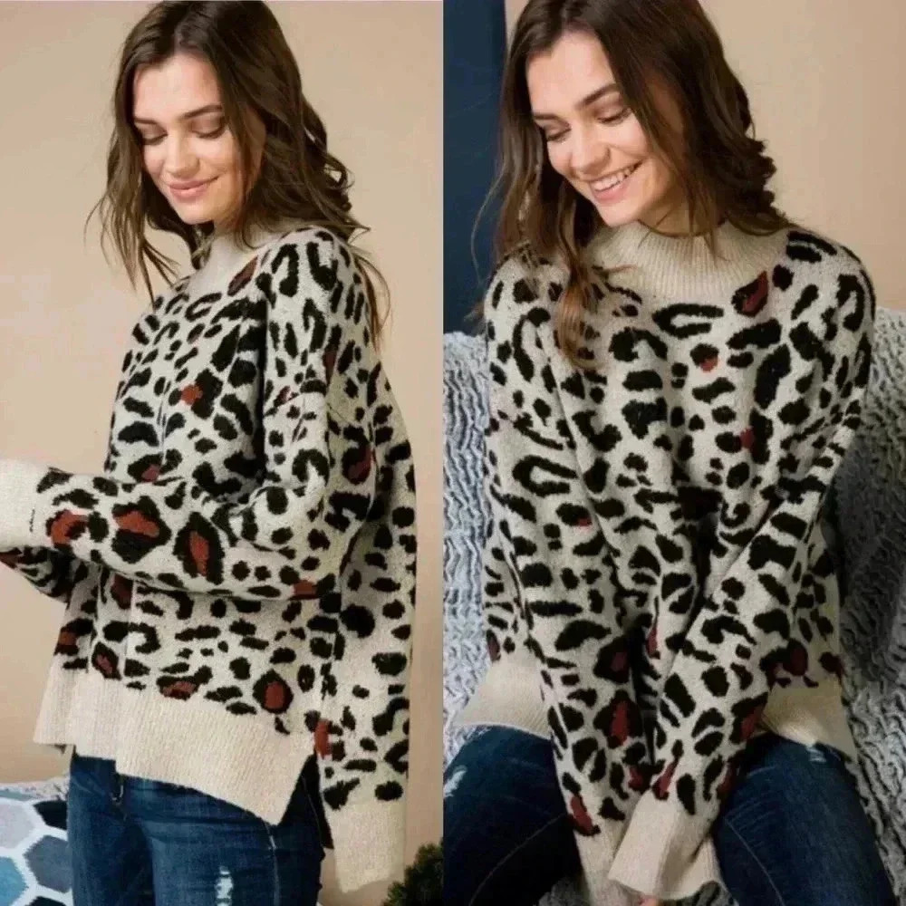 Cozy Chunky Oversized Leopard Print Sweater
